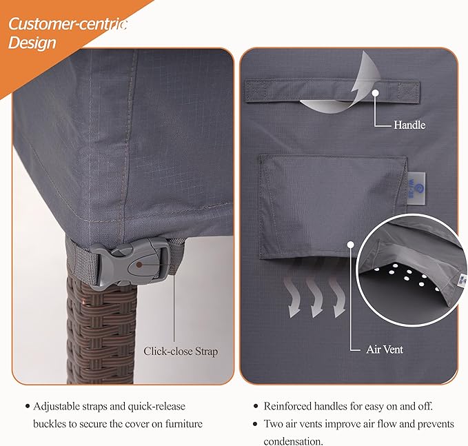 WJ-X3 Outdoor Chair Cover Waterproof, Patio Furinture Covers Heavy Duty & Anti-UV, 36W x 40D x 36H, Gray, 1-Pack