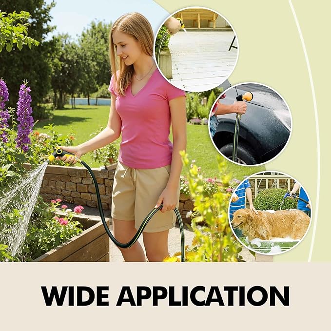 Lightweight Rubber Garden Hose 25 ft, 5/8" Hybrid Rubber Hose with Solid Brass Fitting, Water Hose Pipe for Outdoor, Cleaning & Washing
