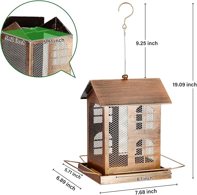 Bird Feeders for Outdoors, Heavy Duty Metal Bird Feeders for Outside Hanging, 6Lbs Large Capacity Wild Birdfeeder for Garden, Patio Watching Decor Durable Backyard Feeder