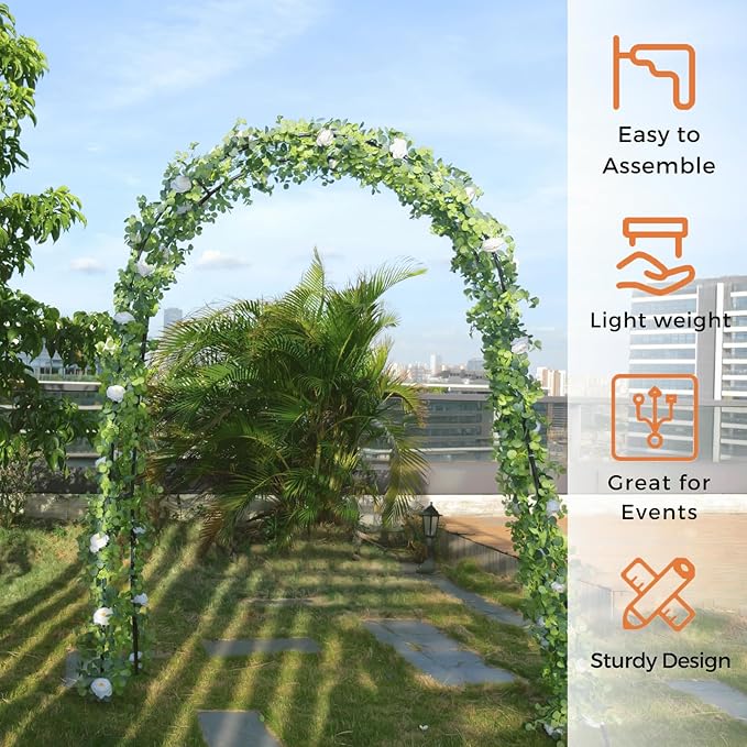 Mr.Ton Garden Arch Arbors, Trellis for Climbing Plants Outdoor 6-8ft, Two Way Assemble Wedding Decoration Metal Arch,Black