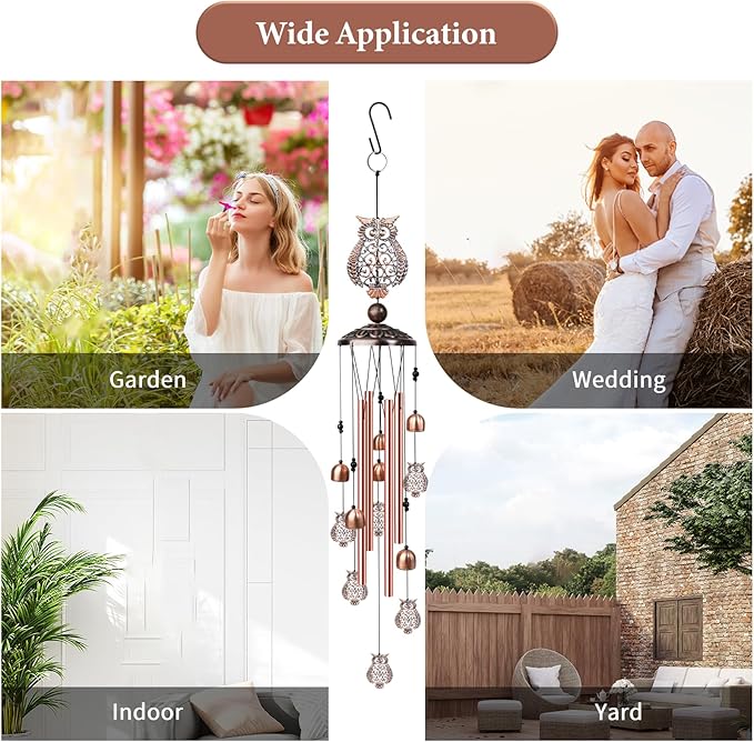 Owl Wind Chimes for Outside, Decorative Wind Chimes Owl Gifts for Women/Men, Memorial/Birthday Gifts, Garden Decor for Outside, Patio or Yard, Durable Chimes for Outdoors