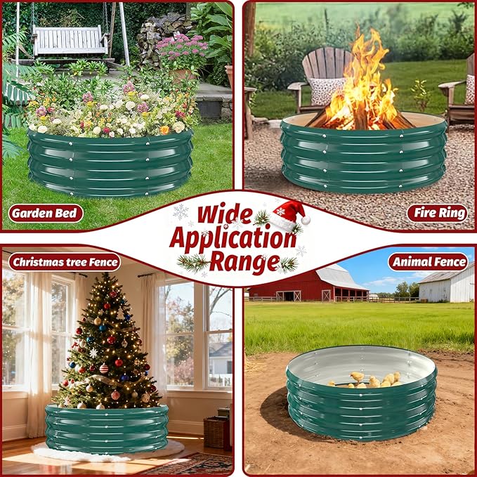 12 Inch Tall Heavy-Duty Round Steel Rised Garden Bed – Wave-Shaped Design Galvanized Metal Planter Box for Vegetables Flowers Succulent at Patio/Garden Outdoor (Green, 36" Diameter)