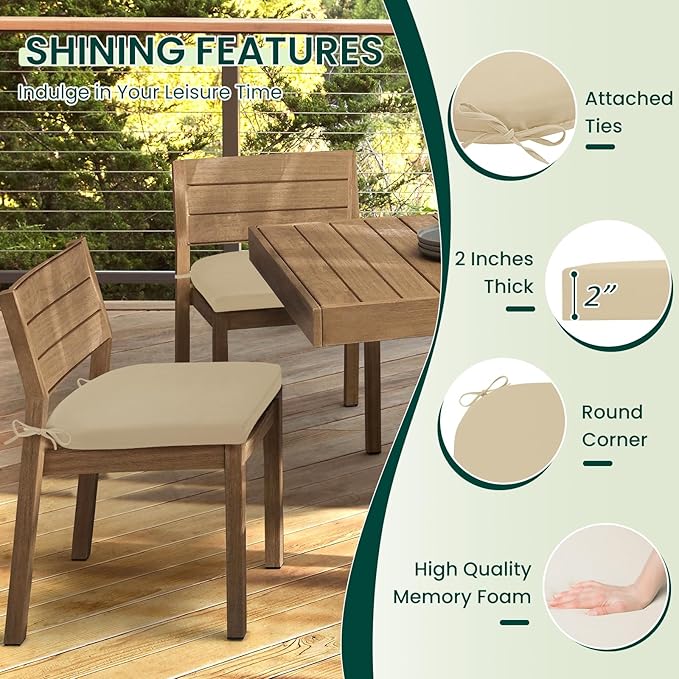 HARBOREST Outdoor Chair Cushions Set of 4, Water Resistant Patio Chair Cushions with Ties, Outdoor Seat Cushions for Patio Furniture, 17"x16"x2", Beige
