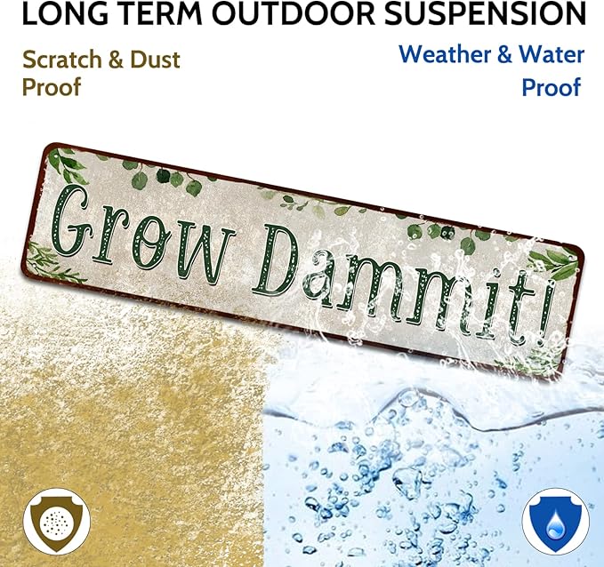 Grow Dammit! Garden Sign Mom Plaque Gardening Signs Vintage Decor Dads Decorative Plaques Funny Decoration Herbs Fruit Flowers Vegetables Produce Gift 4" x 16"