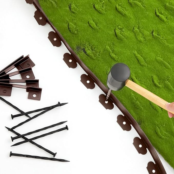 Sasylvia 2'' x 200' Landscape Edging Kit Edging Border Coil Include 120 Anchoring Spikes 10 Connectors Plastic Garden Border for Lawn Garden Grass Yard Home(Brown)
