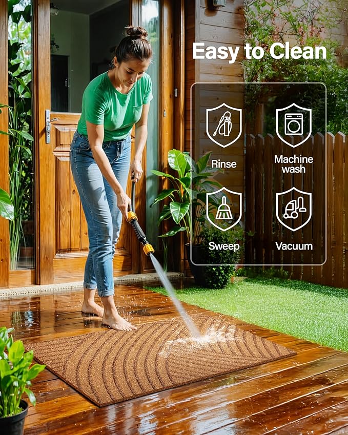 Door Mat Outdoor Welcome Mats: Artificial Coir Doormat for Indoor Outdoor Outside Home Entrance - Front Door Mat Non-Slip Backing Durable Fall Mat for Porch Entryway Floor Decor (Rippled, 17"x 30")
