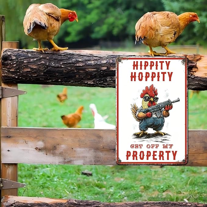 PEACHGARDEN Rooster Decor No Trespassing Metal Tin Sign Chicken Coop Accessories Farmhouse Wall Art for Home Vintage Warning Plaque for Garden Coop and Kitchen 8X12inch