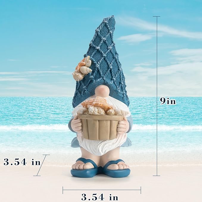Beach Gnomes Statues,Ocean Gnomes,Nautical Themes Decoration,Beach, Gnome Holding a Bucket