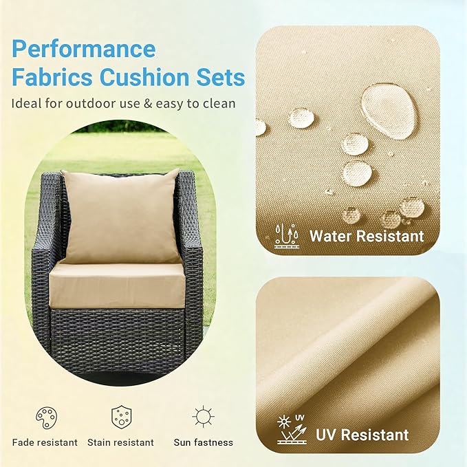 Outdoor Cushions for Patio Furniture,Outdoor Seat Cushion Set 24 x 24 x 4 Inch,Waterproof & Fade Resistant Outdoor Chair Cushions,Deep Patio Chair Cushion with Removable Cover,Beige