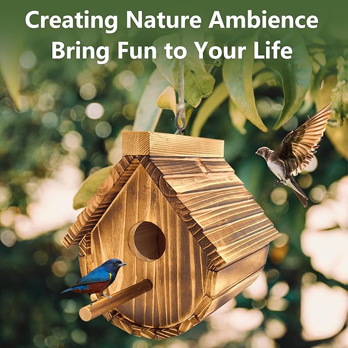 1 Pack Wren Houses for Outdoors,Natural Wooden Bird Houses for Outdoor Chickadee,Bluebird etc,Handmade from Natural Wood for Garden Decorations