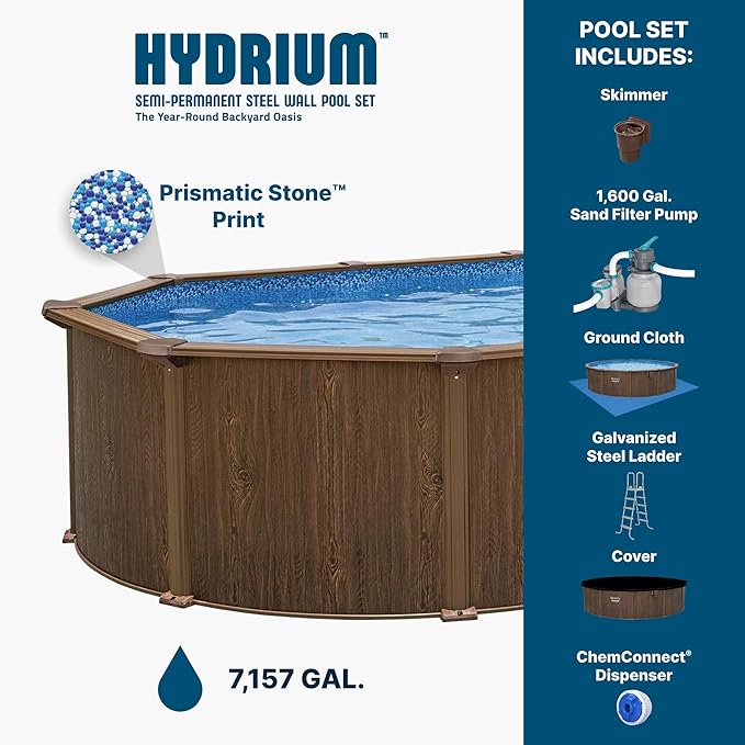 Bestway Hydrium 24' x 12' x 52" Above Ground Pool, Oval Steel Side Wall Frame Outdoor Swimming Pool Set with Sand Filter Pump, Ladder & Accessories