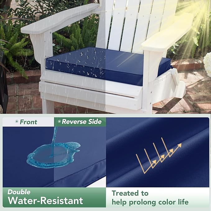 Outdoor Chair Cushions Set of 6: Waterproof & Color Fastness Seat Cushion for Patio Furniture - 22 x 22 x 3 Inch Chair Pads with Ties and Hidden Zipper - Patio Chair Cushion Replacement, Navy