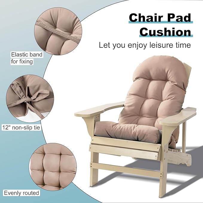 Large Adirondack Chair Cushion, Rocking Chair Cushion 50x20.8x4 inch, High Back Patio Cushions of Upper and Lower with Ties, Sunscreen and Fade-Resistant (Beige, 2)