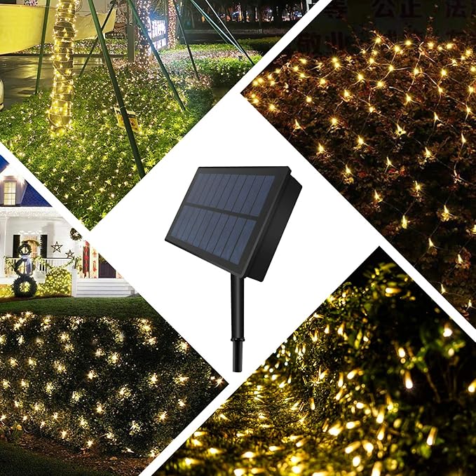 Net String Lights Solar Powered Outdoor Tree Light 15 x 5ft Mesh Light Garden Twinkle Light with Remote for Outdoor Lawn Yard Fence Indoor Decor(Warm White)