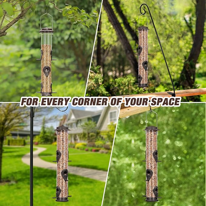 ERYTLLY Metal Bird Feeders - Tube Feeder for Wild Birds, 1.4mm Thick Transparent Tube, Squirrel Proof Hanger