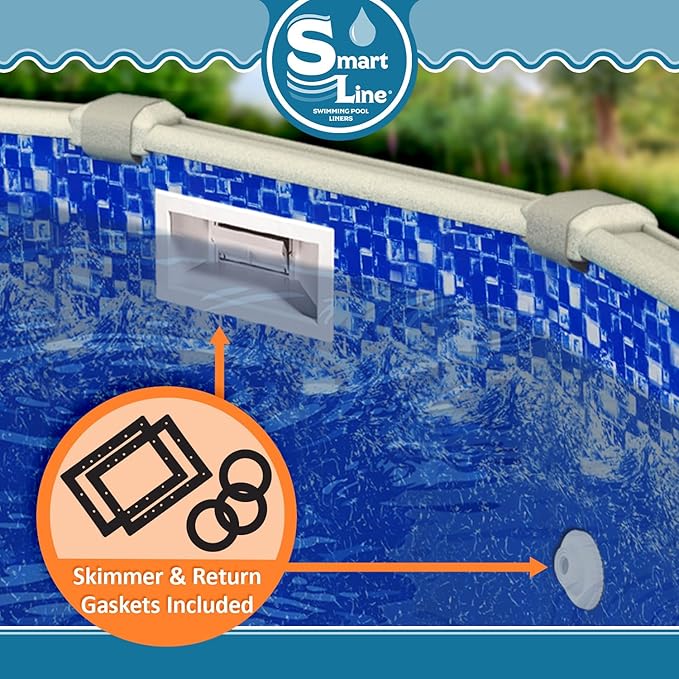 Smartline 27 ft Round Swimming Pool Liner | Tidal Surge | Overlap Style | 48-52 Inch Wall Height | 25 Gauge Heavy Duty Virgin Vinyl | Designed for Steel Sided Above Ground Pools