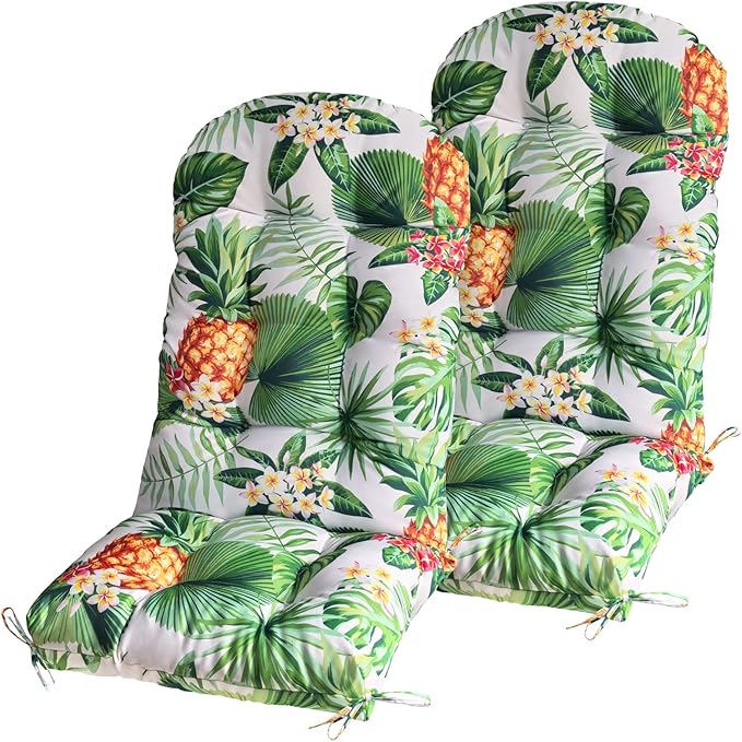 Gnostik 2 Pack Adirondack Chair Cushions, Floral Outdoor/Indoor Waterproof Patio Furniture Cushion High Back Anti-Slip Thicken Rocking Chair Cushions for Porch Garden, 46.2x19.2x4 in,Pineapple