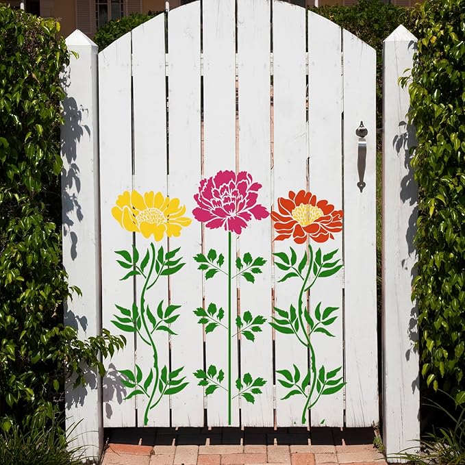Large Flower Stencils for Wood Fence Flower Stencil for Painting 14” Peony Stencils for Walls Furniture Fabrics