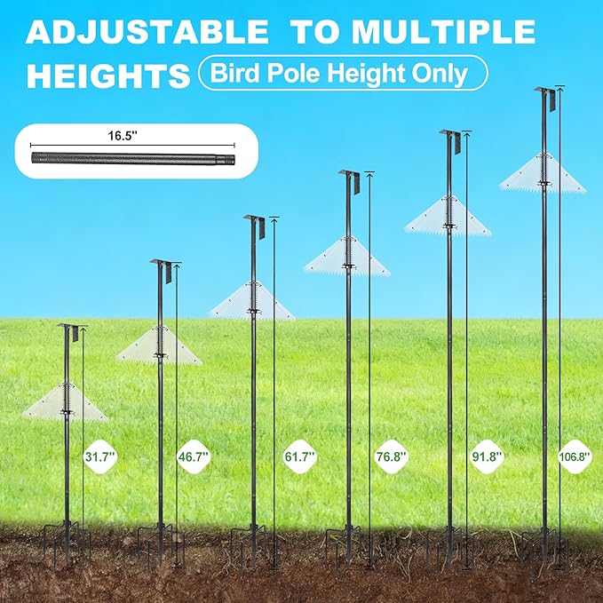 Bird Feeder Pole with Squirrel Baffle 107 Inch Bird House Poles Squirrel Proof for Outdoors Heavy Duty Smart Bird Feeding Station with Stainless Steel Spring Adjustable Height Mounting Pole