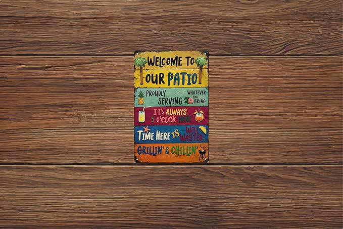 Welcome To Our Patio Bbq Funny Retro Metal Tin Signs Wall Decor 12x8 in