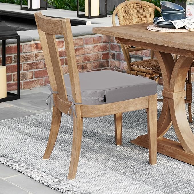 idee-home Outdoor Chair Cushions Set of 4, Thick 19" x 19" x 3" Patio Chair Cushions for Outdoor Furniture Waterproof with Ties, Seat Cushion, Chair Pads Dining Chair Grey