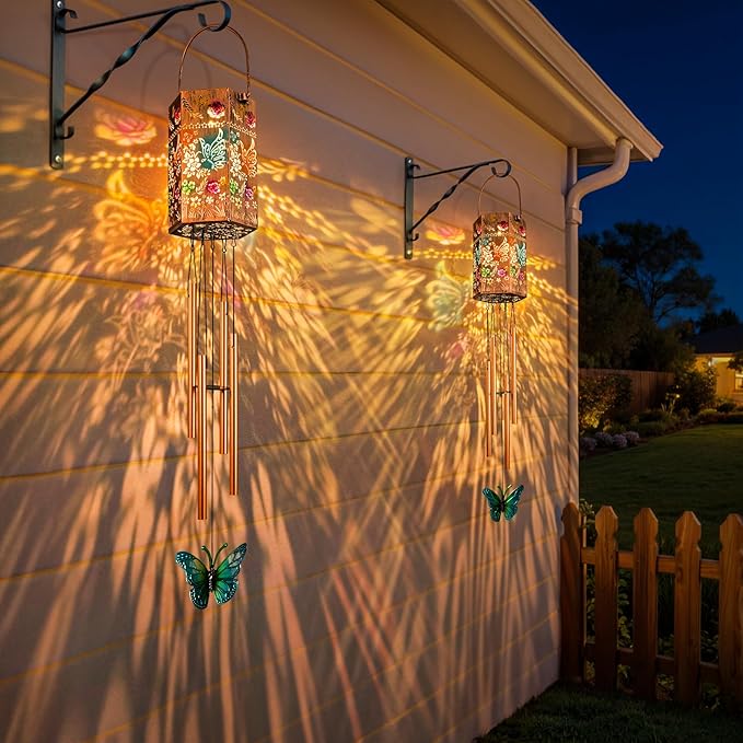 Butterfly Solar Wind Chimes for Outside Solar Lights Outdoor Decor Gifts for Women Mom Grandma Birthday Gifts