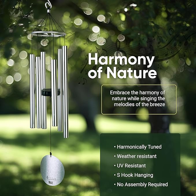 Nature’s Melody Aureole Tunes Wind Chimes – Outdoor Windchime with 6 Tubes Tuned to C Pentatonic Scale, 100% Rustproof Aluminum, Powder Finish & S Hook Hanger for Sympathy, Memorial Gift or Zen Garden