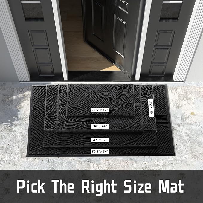 Yimobra Doormat Indoor Outdoor Entrance, Simple Stripes, All-Weather Waterproof & Non-Slip Mat for Front Door, Heavy Duty Polyester Welcome Mat for Garage, Patio-47x24，Black