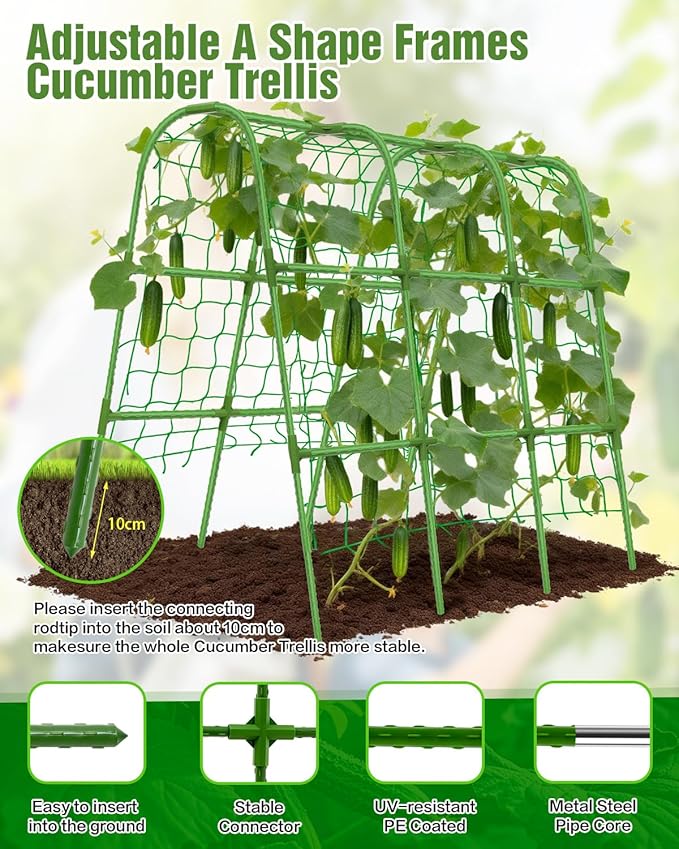 Joyhalo Cucumber Trellis for Raised Bed, U-Shape Garden Trellis for Climbing Plants Outdoor, 51 * 35 * 48in Metal Arch Vegetables Trellis, Plant Support for Vegetable Vine Pea Bean Tomato