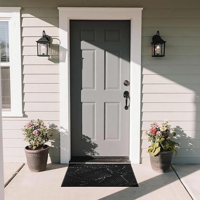 Yimobra Doormat Outdoor Entrance, Simple Stripes All-Weather Waterproof & Non-Slip Mat for Front Door, Heavy Duty Welcome Mat for Indoor, Garage, Patio-29.5x17, Black