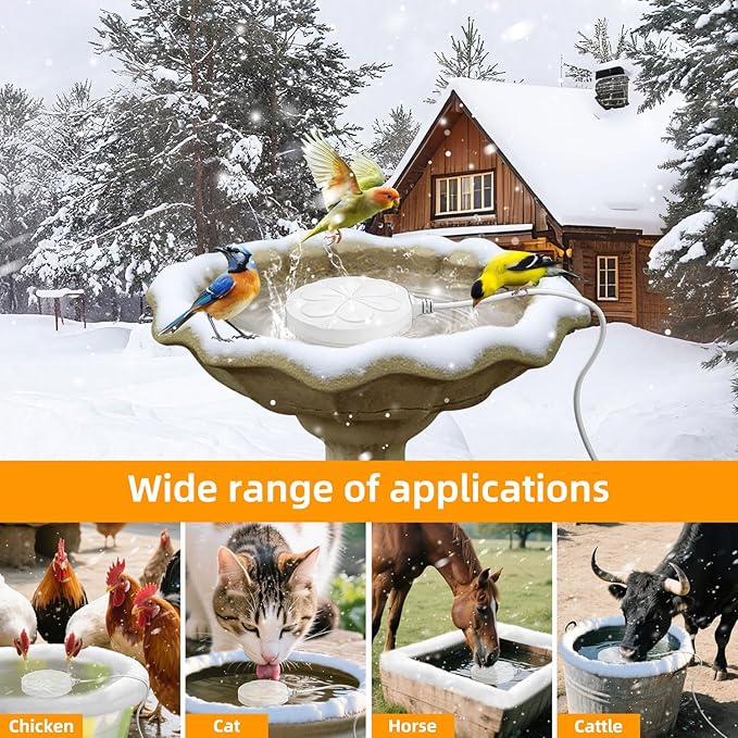 110W Bird Bath Heater for Outdoors in Winter–Submersible Pond Deicer,Cast Aluminum Thermostatic Chicken Water Heater,Power Cord 4.92 Ft/1.5M(White)