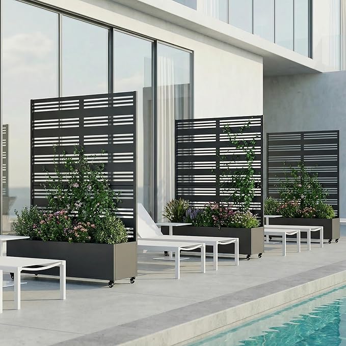 Casaphoria Metal Raised Garden Bed with Trellis and Wheels, 72"x47"x16" Planter Box for Climbing Plants, Vegetables & Vines, Features Drainage Holes and Privacy Screen (Black-Harold)