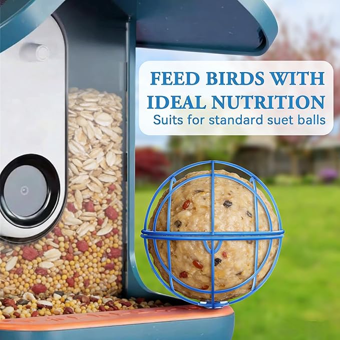Metal Suet Ball Holder for Bird Buddy Smart Feeders & Others with 5mm Screw Hole for Accessory, Compatible with BirdBuddy Feeders, Durable Add-on Accessory (Blue)