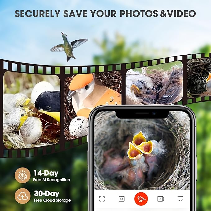 Smart Bird House with AI Identify Camera, 1080P Birdhouse for Outside with Night Vision, Birdhouse with Camera APP Control, Solar Powered Bird House, 2.4G WiFi App to Observe Bird Activities