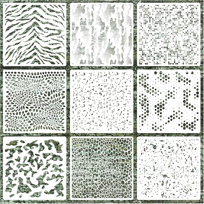 9 Pieces Camo Stencils for Spray Paint, Camouflage Pattern Stencils Templates Reusable Digital Camo Paint Stencils for Boat DIY Crafts Spray Painta (11.8 × 11.8 in Camo)