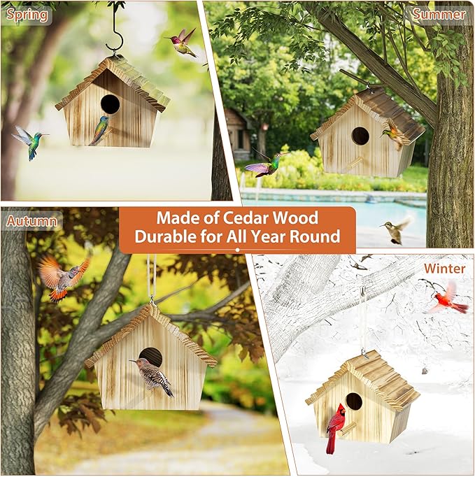 Auslar Bird House, Bird Houses for Outside, Wooden Birdhouse for Outdoors, Hanging Bluebird House for Cardinals Finch Wren Swallow for Wild Bird Viewing