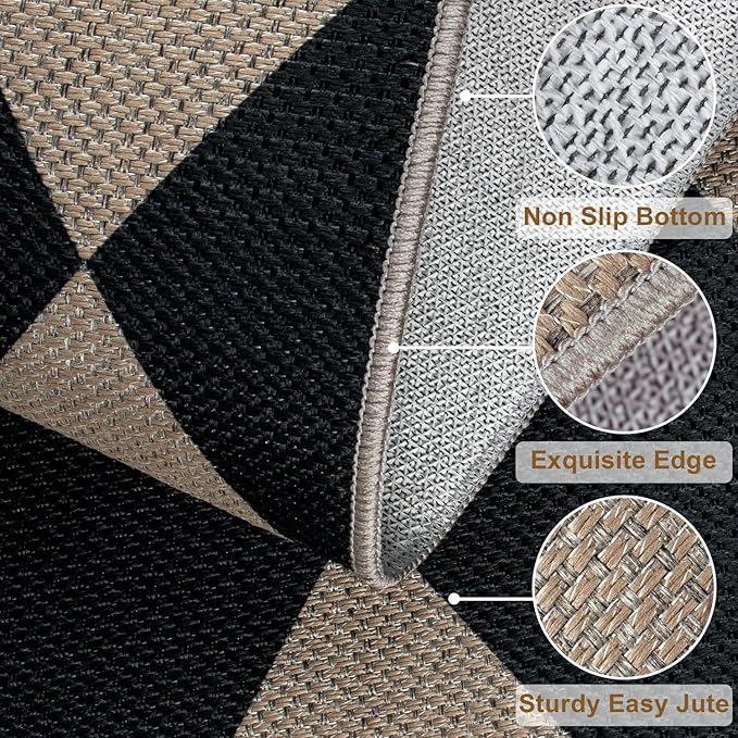 Easy Jute Checkered Entryway Rug, 2x3 Black Modern Indoor Outdoor Doormat, Washable Non-Slip Neutral Small Kitchen Rug Farmhouse Diamond Throw Rugs for Entrance Bedroom Bathroom
