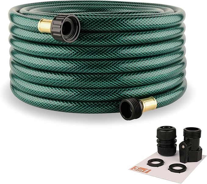50FT Flexible PVC Garden Hose: 1/2 Inch Lightweight Water Hose with Shut Off Valve and 3/4 Inch GHT Fittings for Yard Garden Driveway Cleaning