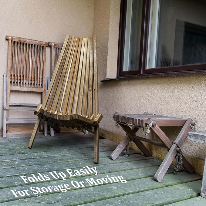 Melino Wooden Folding Tamarack Chairs, FSC Certified Acacia Low Profile Adirondack Chairs, Wood Folding Chair for Outdoor, Patio, Porch, Pool, Backyard, Garden, Balcony and Deck - Natural - Single