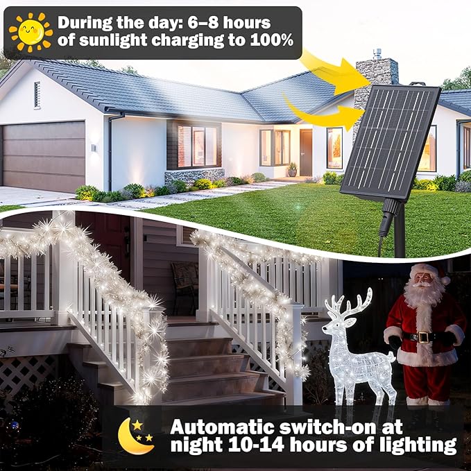 SOLARBABY Solar Christmas Lights Outdoor,142Ft 400 LED White Solar String Lights Outdoor with Remote,19 Modes Waterproof Christmas String Light for Garden Patio Xmas Tree Christmas Decoration