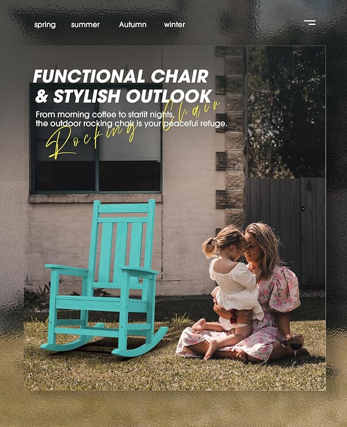 KINGYES Outdoor Rocking Chair Set of 4, All-Weather Patio Rocking Chairs for Porch, HDPE Rocking Outdoor Chairs with High Back for Adult, Heavy Duty Outdoor Patio Rockers for Garden, Lawn, Aruba