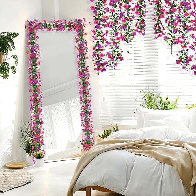 2 Pack Artificial Flowers Garland Ivy,Spring Summer Decor UV Resistant Fake Daisy Vines Floral Vine Silk Hanging Flower for Valentines Day Home Garden Wedding Photo Booth Backdrop Decor