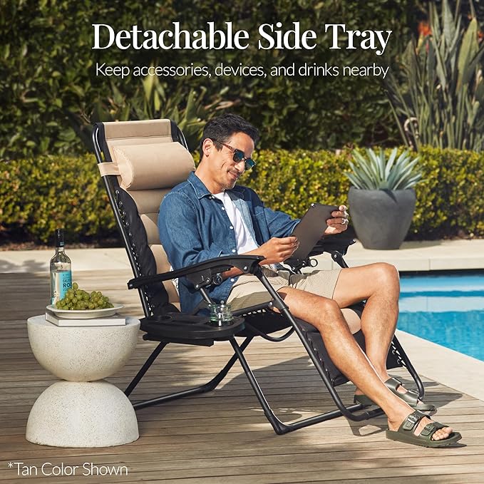 Best Choice Products Oversized Padded Zero Gravity Chair, Folding Outdoor Patio Recliner, XL Anti Gravity Lounger for Backyard w/Headrest, Cup Holder, Side Tray, Polyester Mesh - Breeze Blue