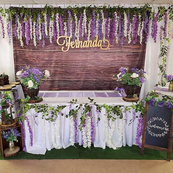 Artificial Flowers Hanging Flowers, Fake Garland Silk Vines Rattan String Decor for Home Wedding Arch Wall Garden Greenery Bedroom Outdoor Office Party Decoration (12, Purple)