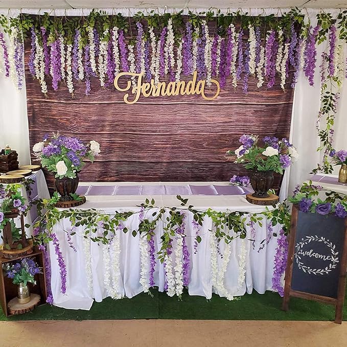 Artificial Flowers Hanging Flowers, Fake Wisteria Flower Garland Silk Vines Rattan String Decor for Home Wedding Arch Wall Garden Greenery Bedroom Outdoor Office Party Decoration (12, Light Purple)