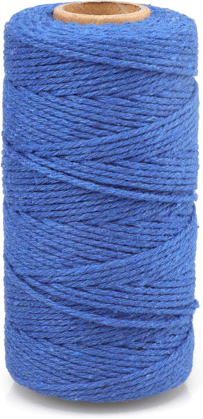 jijAcraft Blue Cotton String, 328Ft Butcher String, 2MM Craft Twine, Soft Cooking Twine, Cooking Natural Cord for Graduation Gift Wrap, DIY Crafts, Home Decor