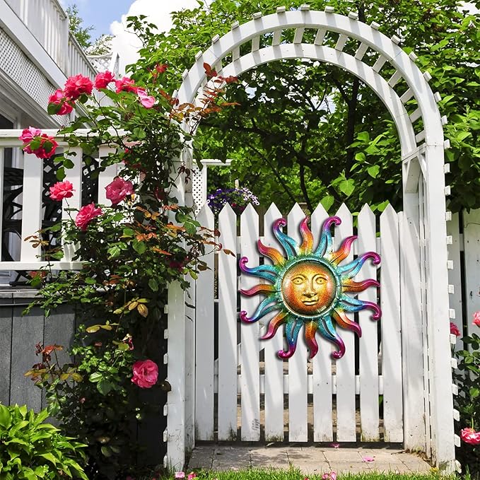 Miyolo Metal Sun Wall Decor Outdoor Sunface Yard Art for Porch Door Patio Garden Home Indoor Sculpture Decorations