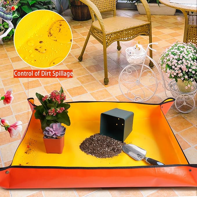 Large Potting Mat for House Plants Transplanting and Soil Mix Control Waterproof RepottingTray Gardening Tools Plant Gifts for Plant Lovers (39.5"X31.5")