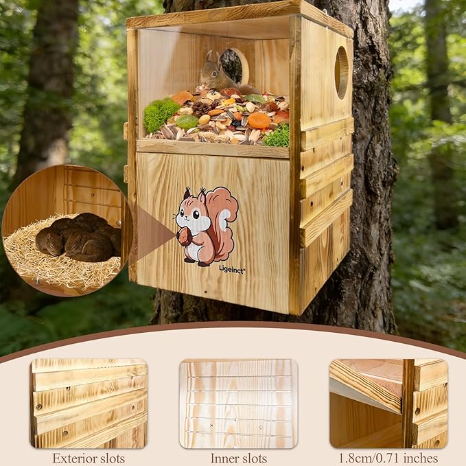 Large Outdoor 2-in-1 Squirrel House and Feeder with Secure Den Box and Nesting Box, Durable Squirrel Box for Backyard, Ideal Squirrel Houses for Outside and Chipmunk House