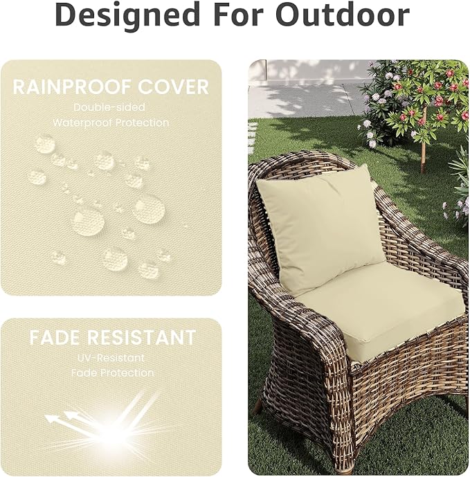 Outdoor Seat Cushion Set 22 x 22 x 4 Inch, Waterproof & Fade Resistant Patio Furniture Cushions with Removable Cover and Ties, Thick Deep Seating Pads for Outside Chair Sofa Couch, Yellow